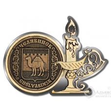 Магнит из бересты Челябинск-Герб свеча серебро